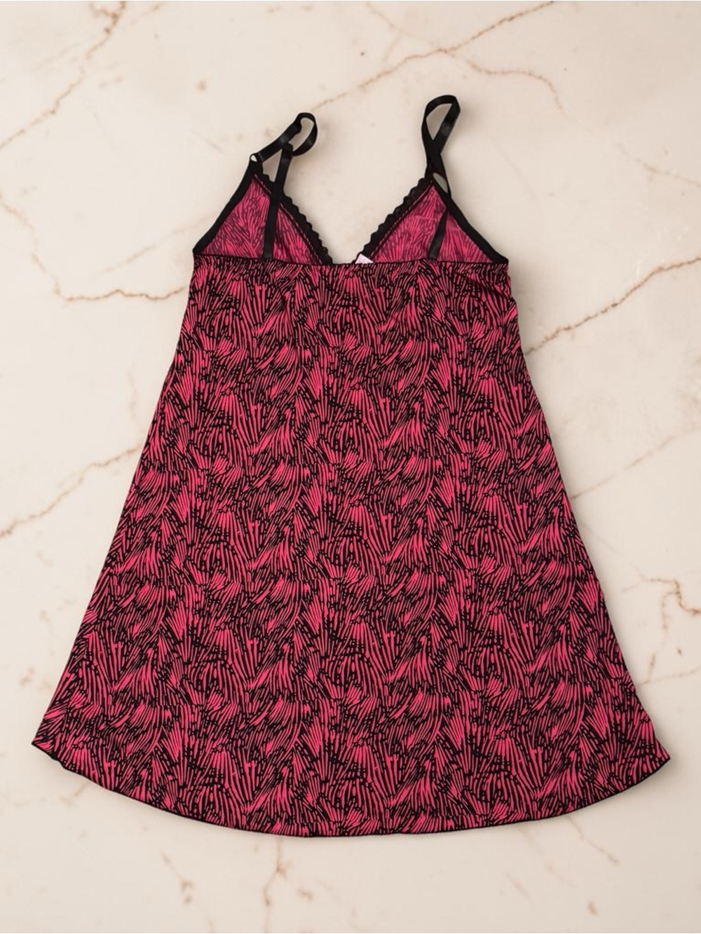 Pink and Black Printed Satin Cami Slip Dress - Picture 4 of 11